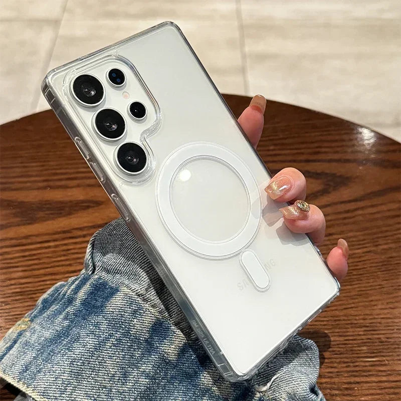 Magsafe Magnetic Charge Case For Samsung Galaxy S25 S24 S23 S22 Ultra Plus FE S25 Edge A16 A15 A35 A55 Clear Acrylic Slim Cover