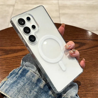 Magsafe Magnetic Charge Case For Samsung Galaxy S25 S24 S23 S22 Ultra Plus FE S25 Edge A16 A15 A35 A55 Clear Acrylic Slim Cover