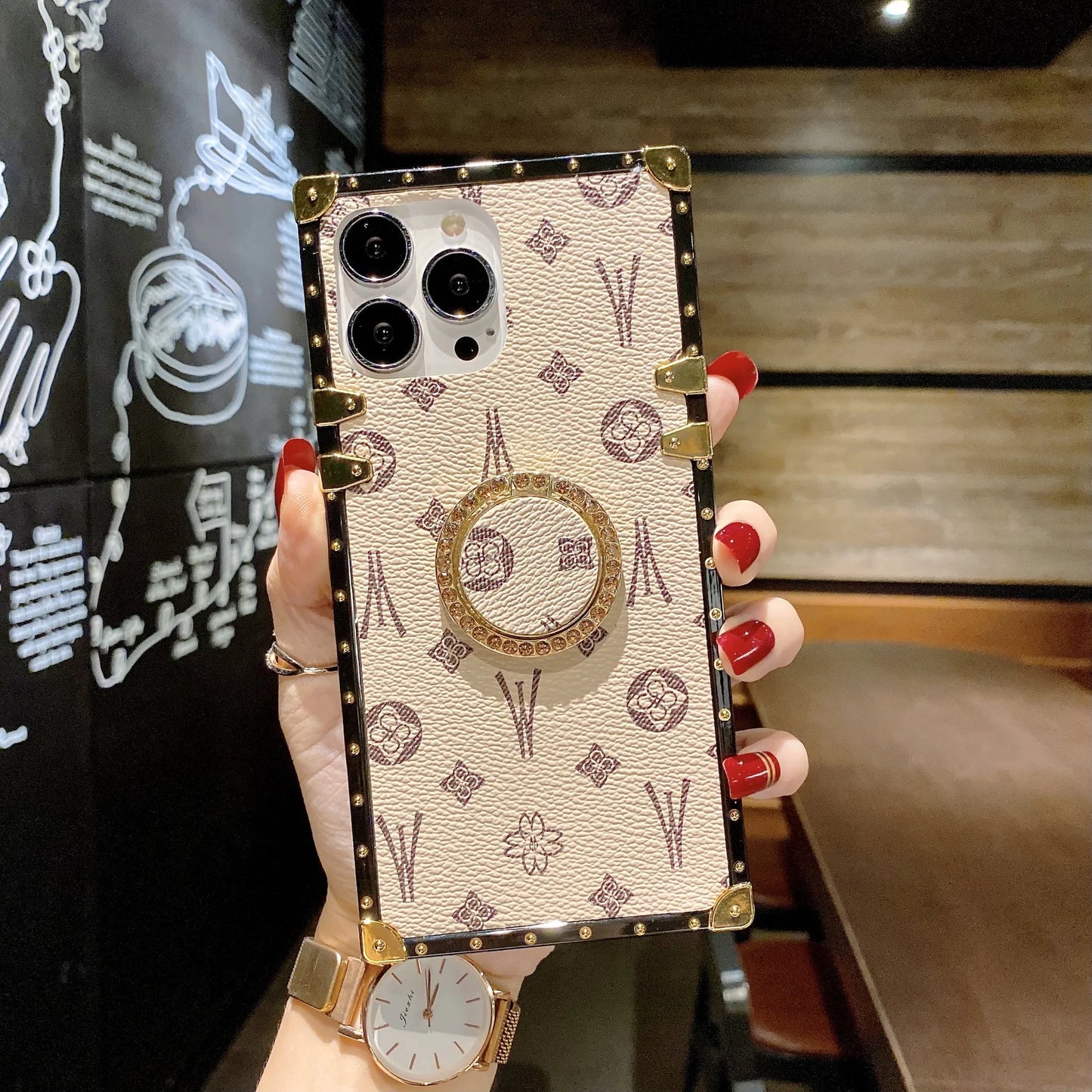 Luxury Fashion Glitter Ring Leather Phone Case For Iphone 6 7 8 11 12 13 14 15 16 Plus Pro MAX X XS XR Holder Shockproof Cover