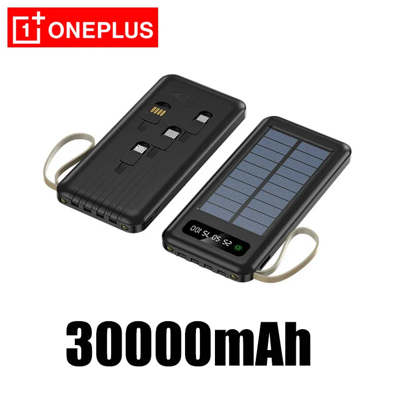 OnePlus Solar Power Bank 50000mAh Large Capacity Mobile Power Fast Charging Battery Dual USB 4 Cables For iPhone Samsung Huawei