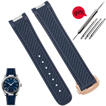 Rubber Watchband For Omega AT150 Seamaster 300 AQUA TERRA Diving watches straps Black Blue Silicone Watch Strap 20mm bracelet
