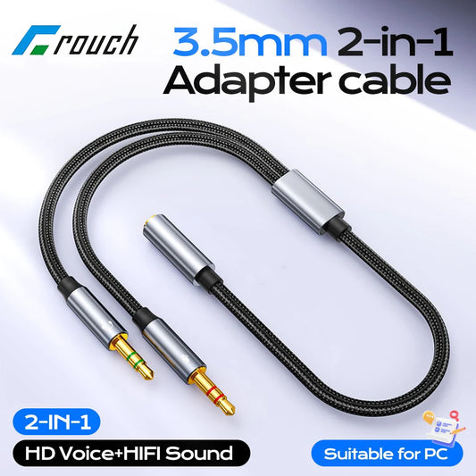 3.5mm Headphone Microphone 2 in 1 Adapter AUX Cable Computer Headphone 2-in-1 Audio Cable for Gaming Headset PC Phone Laptop