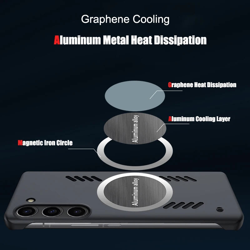 Luxury Graphene Heat Dissipation Cooling Magnetic Phone Case for Samsung S25 S24 S23 Ultra S22 Plus S21 S20 FE Frameless Cover