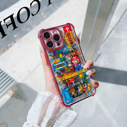 Luxury Plating Building Super Mario Clear Phone Case For Xiaomi Redmi Note 14 13 12 10 11 Pro 10S 9S Redmi 14C 13C 12C 9A 9i 9