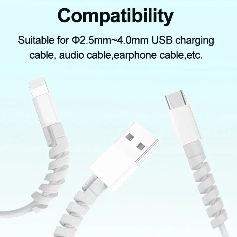 10pcs Silicone Data Cables Protector Winder Pipe Flexible Phone Charge Cable Spiral Winder Cords For Phone USB Charger Wires