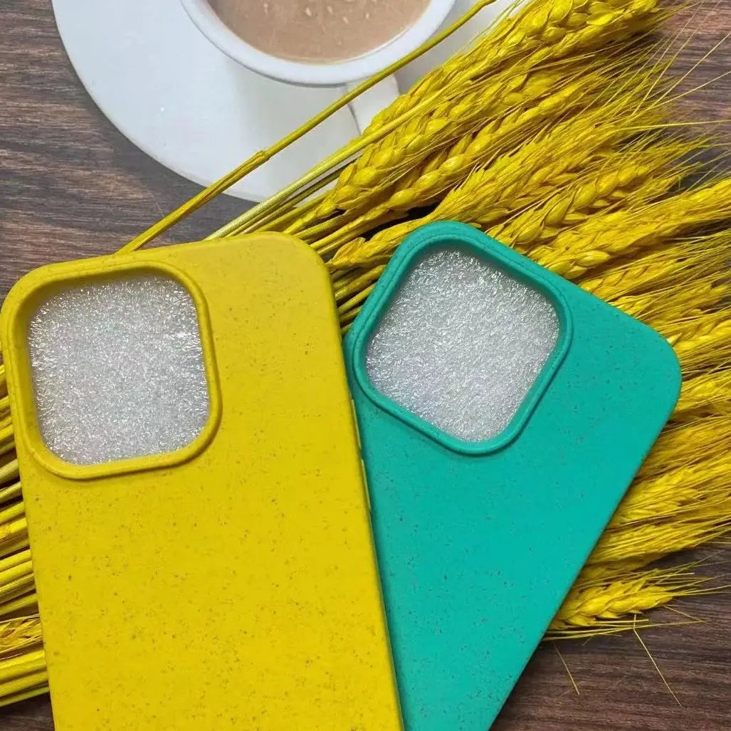Fashion Wheat Straw Silicone Soft Case For iPhone 17 Air 16E 16 15 14 13 12 11 Pro Max Plus Eco-friendly Shockproof Matte Cover