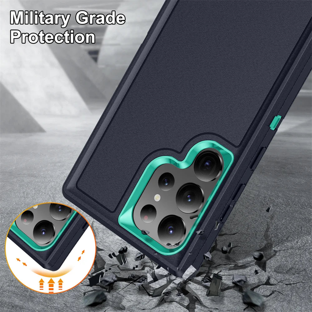 Military Armor Shockproof Phone Cases For Samsung S25 Ultra S24 Plus S23 FE S22 S21 S20 S24 Ultra Hard PC+TPU Bracket Back Cover