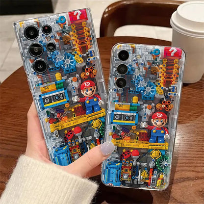 Fashion Building Block M-Marios Phone Case For Samsung Galaxy A14 A15 5G S22 S23 S24 Plus Ultra A35 A54 A55 5G Transparent Cover