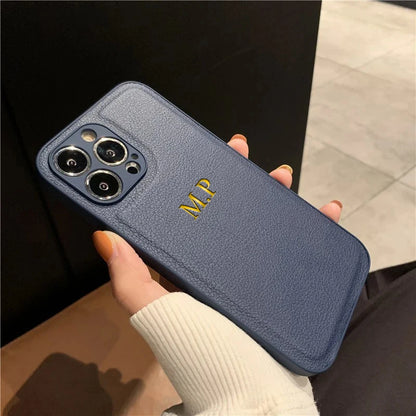 Personalized Phone Case For iPhone 16 15 14 13 12 11 Pro Max Plus Luxury PU Leather Customized Initials Name Gift Cover