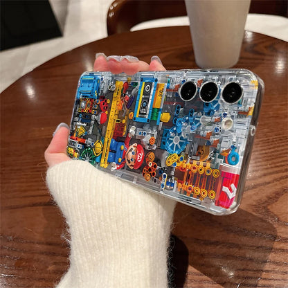 Fashion Building Block M-Marios Phone Case For Samsung Galaxy A14 A15 5G S22 S23 S24 Plus Ultra A35 A54 A55 5G Transparent Cover