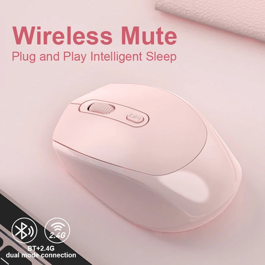 Wireless Mouse Battery Gamer Mouse Dual Modes Bluetooth-compatible 2.4G USB Mute Mice For Laptop Pad Tablet Macbook Mause