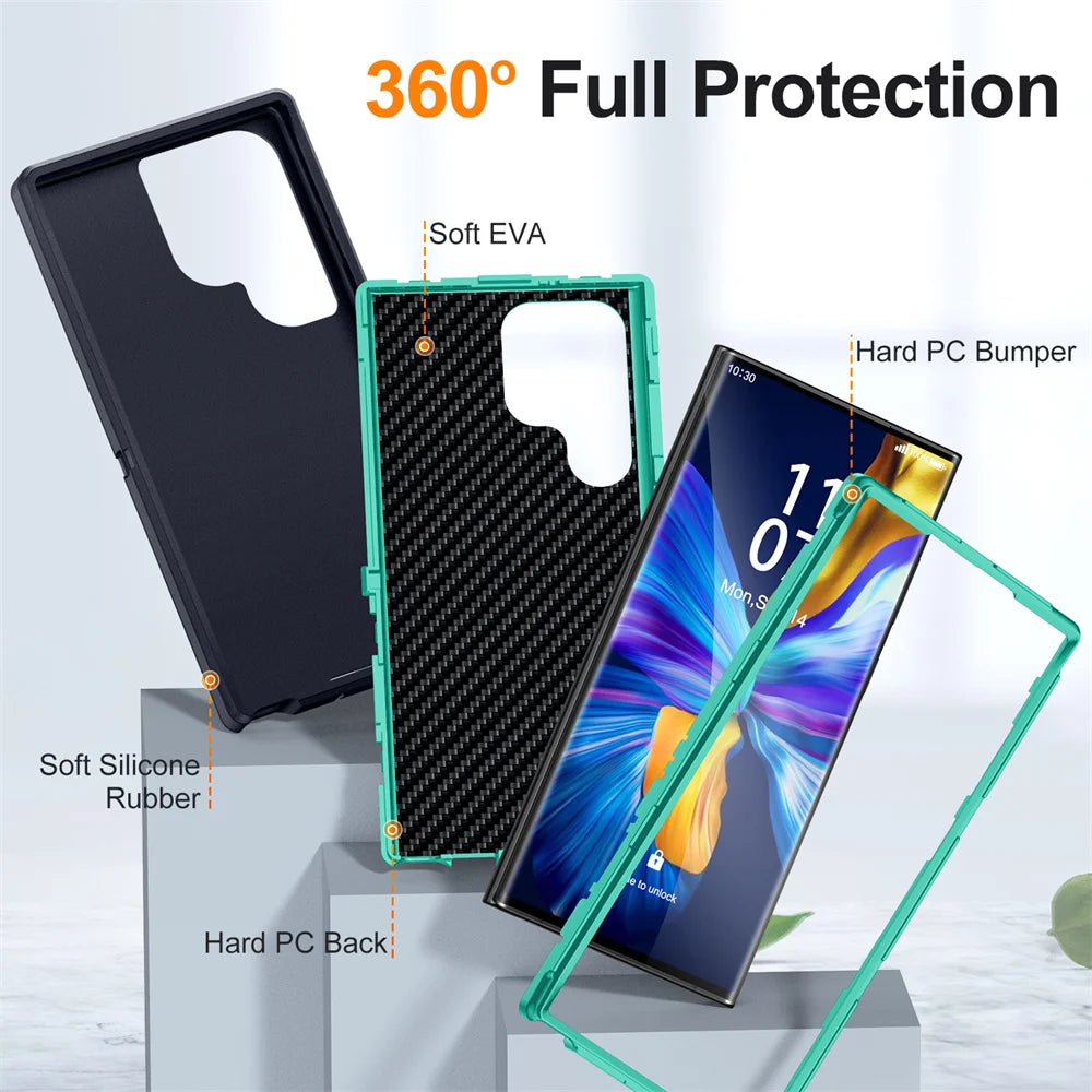 Military Armor Shockproof Phone Cases For Samsung S25 Ultra S24 Plus S23 FE S22 S21 S20 S24 Ultra Hard PC+TPU Bracket Back Cover