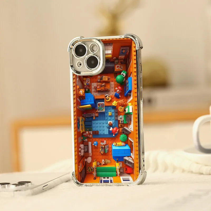 Luxury Plating Building Super Mario Clear Phone Case For Xiaomi Redmi Note 14 13 12 10 11 Pro 10S 9S Redmi 14C 13C 12C 9A 9i 9