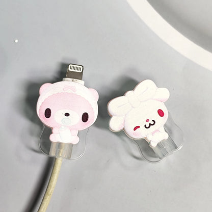 Cute data cable protectors with cartoon characters—bunny, bears. Adorable and protective for cables.