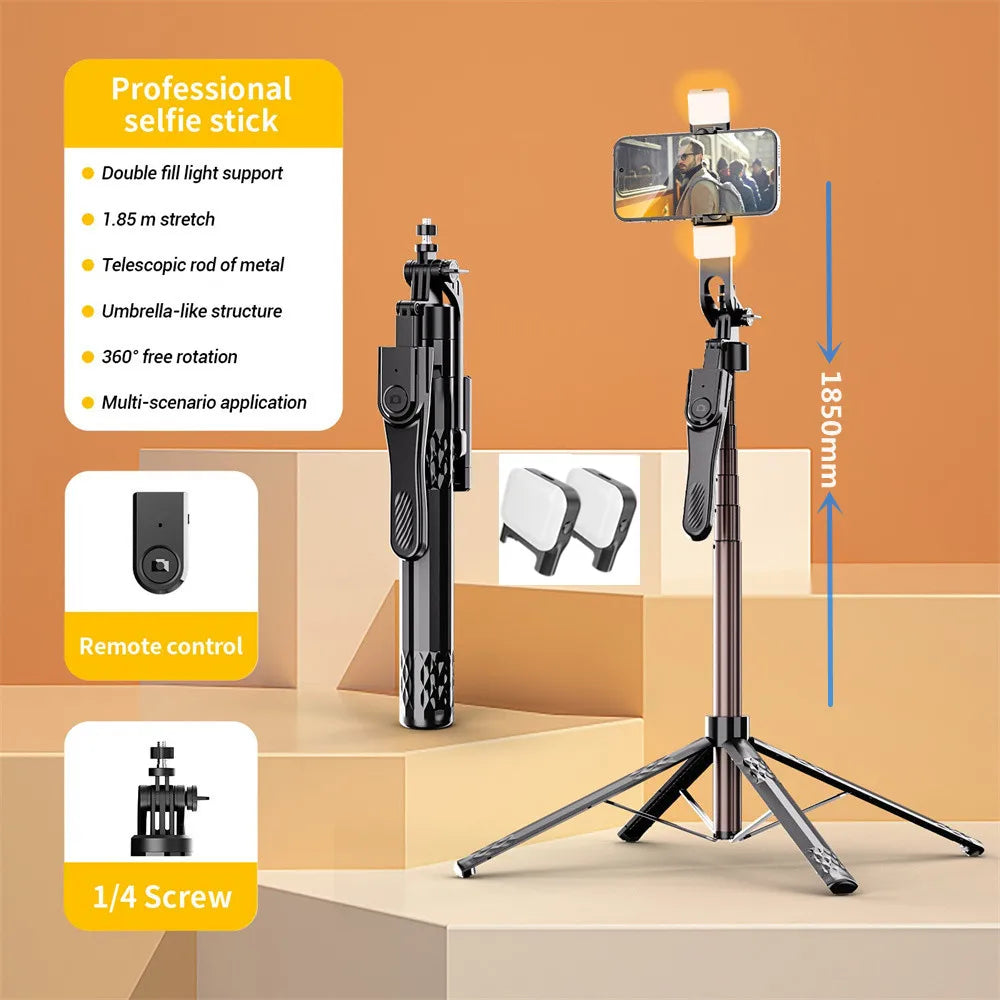 2025 NEW 1850mm Monopod Remote Shutter for iPhone Samsung Xiaomi Phone Holder four Tripod Wireless Bluetooth Selfie Stick
