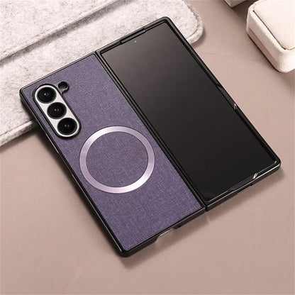 For Samsung Galaxy Z Fold 7 6 5 4 3 Case Cloth Pattern Magsafe Magnetic Cases For Galaxy Z Fold6 Fold7 Wireless Charging Cover