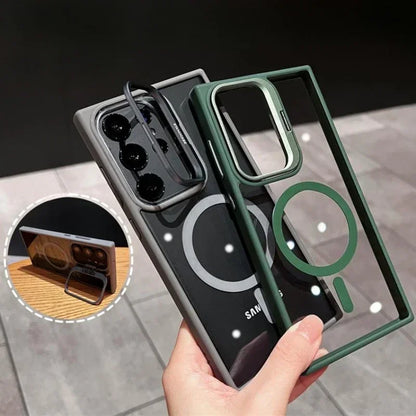 For Magsafe Hidden Holder Clear Case For Samsung Galaxy S24 Ultra S22 Plus S23 FE Shockproof Magnetic Wirelesss Charge Cover