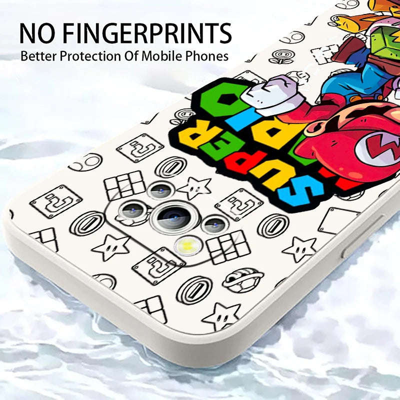 S-Super M-Marios B-Bros Liquid Left Rope For Xiaomi Mi Poco X6 X5 X4 X3 M6 M5 M5S M4 M3 F5 F4 F3 Pro 5G Cover Phone Case