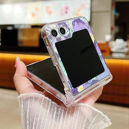 Oil Painting Flower Clear Case For Samsung Galaxy Z Flip 7 6 5 4 3 5G Folding Hard Phone Cover For Samsung Z Flip5 Flip4 Flip3