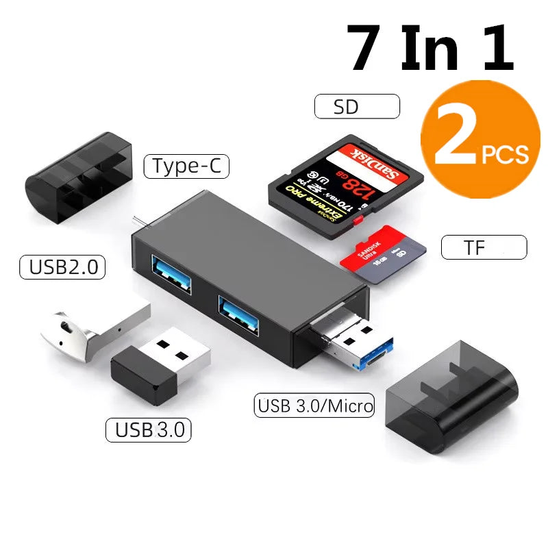 Elough 7 In 1 Multifunction Usb 3.0 Card Reader Micro TF SD Card Memory Reader USB Flash Drive Type C Card Adapter OTG