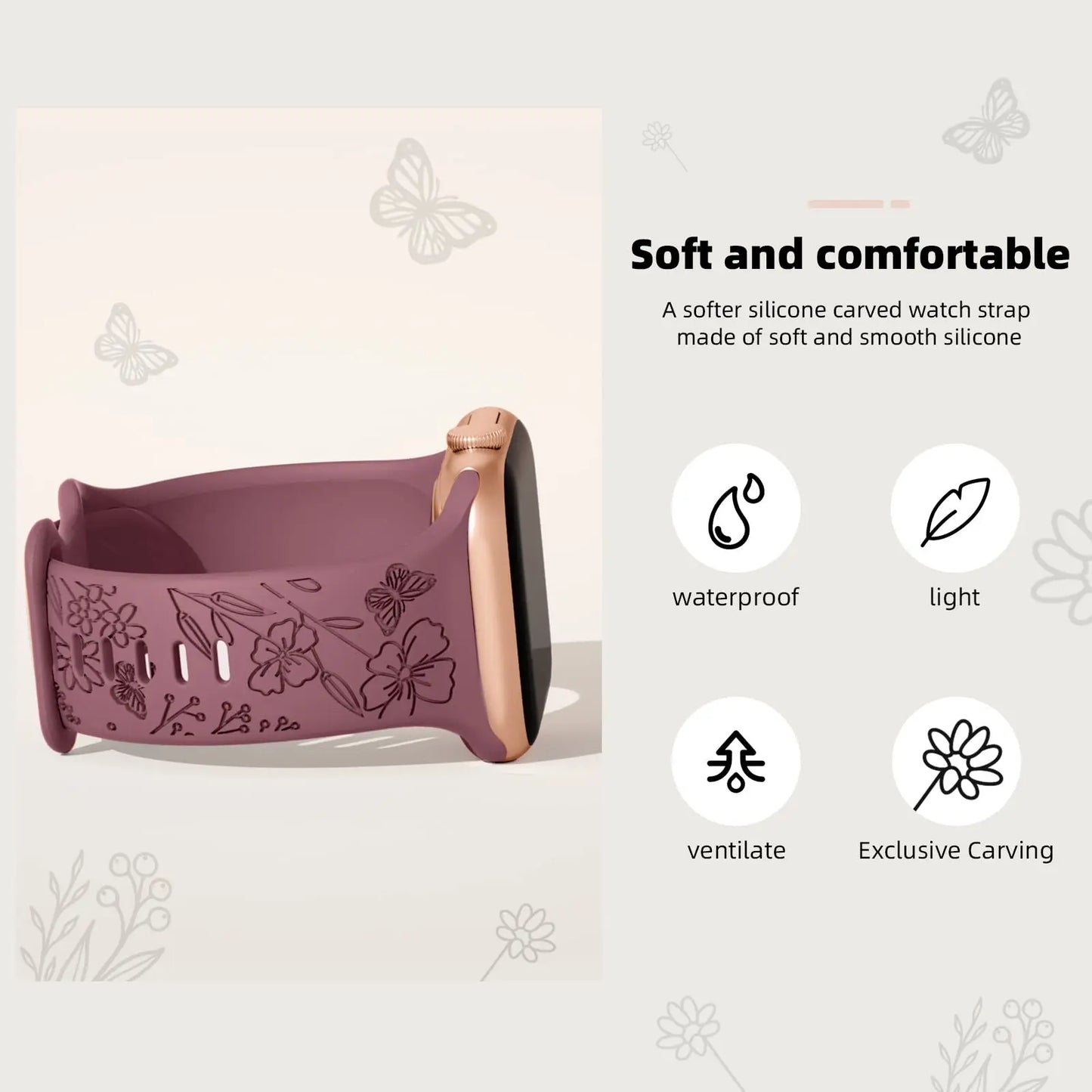 Strap For Apple Watch Band 40mm 44mm 41mm 49mm 45mm 46mm 42mm Silicone Engraved Bracelet iwatch Series ultra 2 10 9 SE 8 7 6 5 4