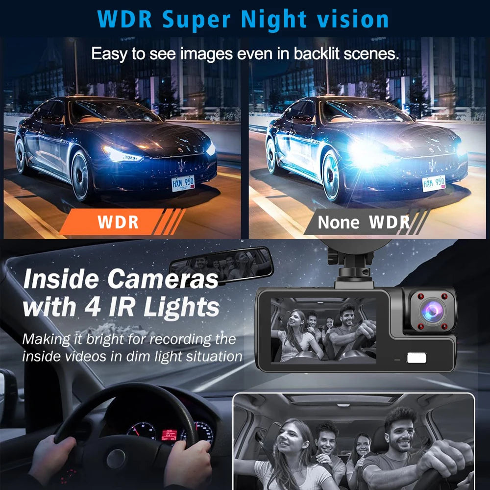 3 Cameras Car DVR Wifi 1920P Inside Vehicle Dash Cam Three Way Camera DVRs Recorder Video Registrator Mini Dashcam Camcorder