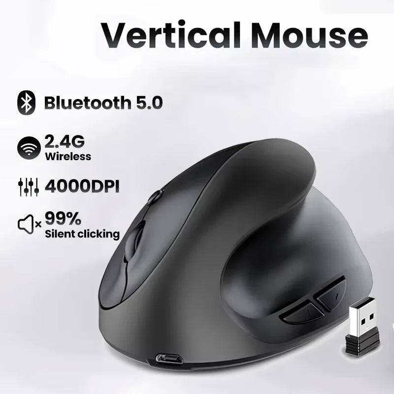 Vertical Grip Silent Wireless Mouse Rechargeable Hand Designer Drawing Office Creative Ergonomic Mouse For Computer PC