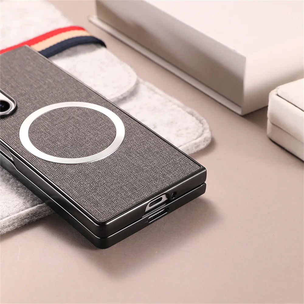 For Samsung Galaxy Z Fold 7 6 5 4 3 Case Cloth Pattern Magsafe Magnetic Cases For Galaxy Z Fold6 Fold7 Wireless Charging Cover