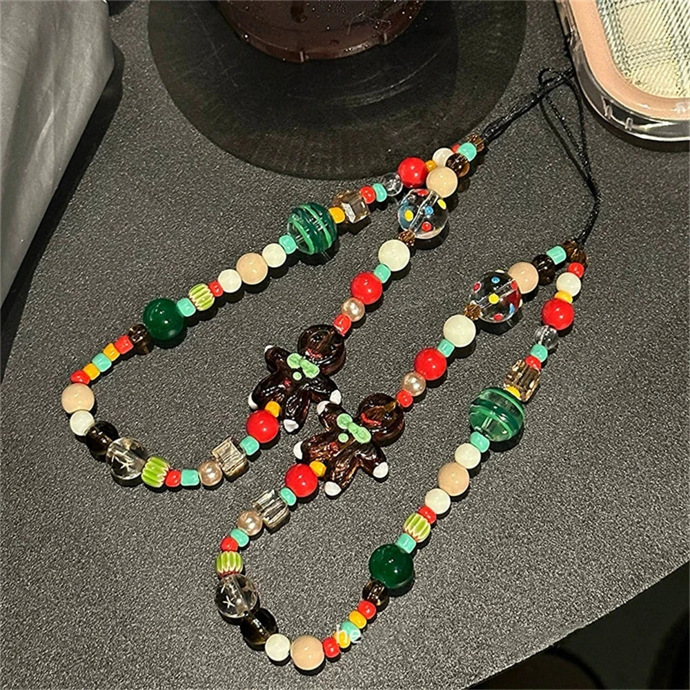 Cute Christmas Phone Chain Pendant Wrist Strap Anti-lost Lanyard Festival For iPhone Decorative Strap Bracelet Phone Accessories