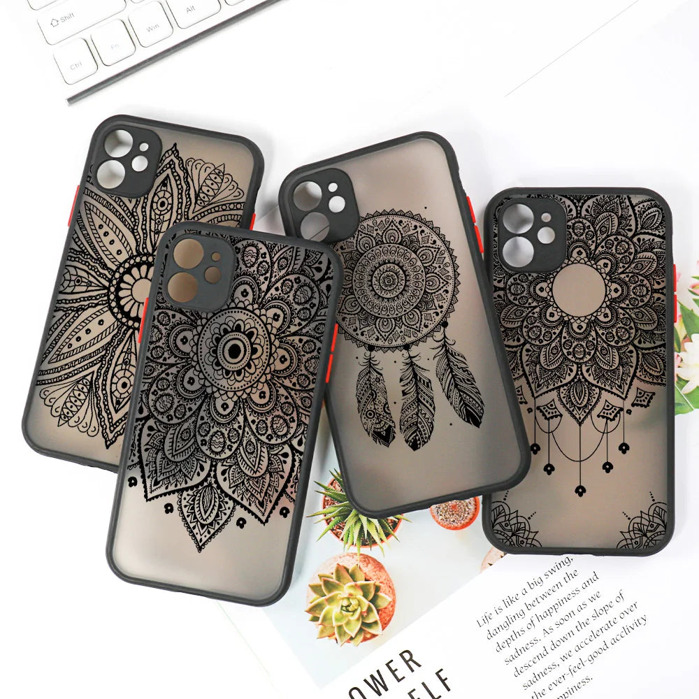 Mandala Dreamcatcher Case For iPhone 11 13 14 12 15 Pro Max Mini XR XS Max 6s 8 7 Plus SE 2022 2020 Clear Shockproof Phone Cover