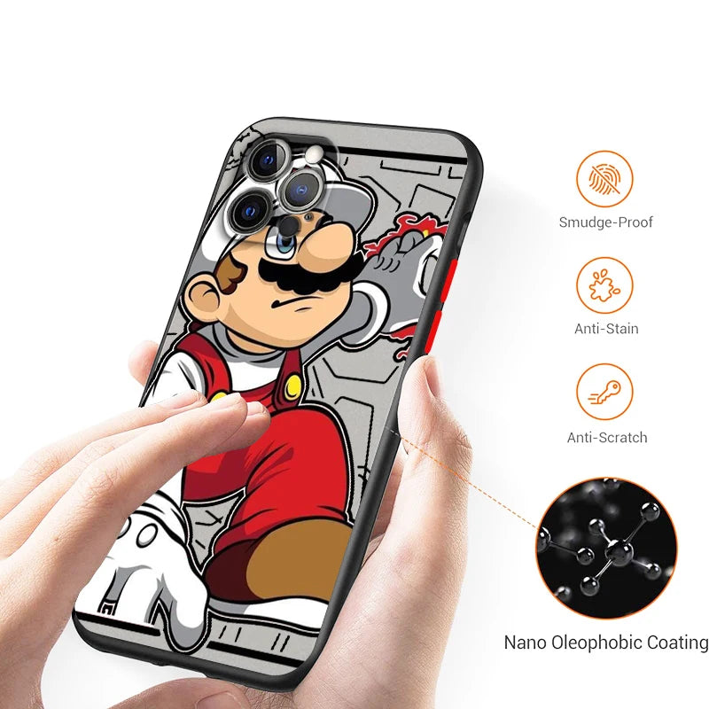 M-Marios Popular Cartoon Art Frosted Translucent For Apple iPhone 16 15 14 13 12 11 XS XR X Pro Max Plus Mini TPU Phone Case