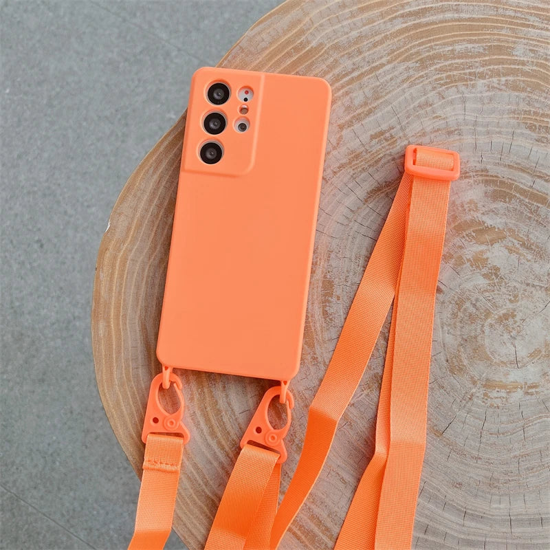 Crossbody Lanyard Necklace Case For Samsung Galaxy A32 A22 A12 A52 S21 S20 FE S22 S23 Ultra Plus Soft Silicone Cord Strap Cover