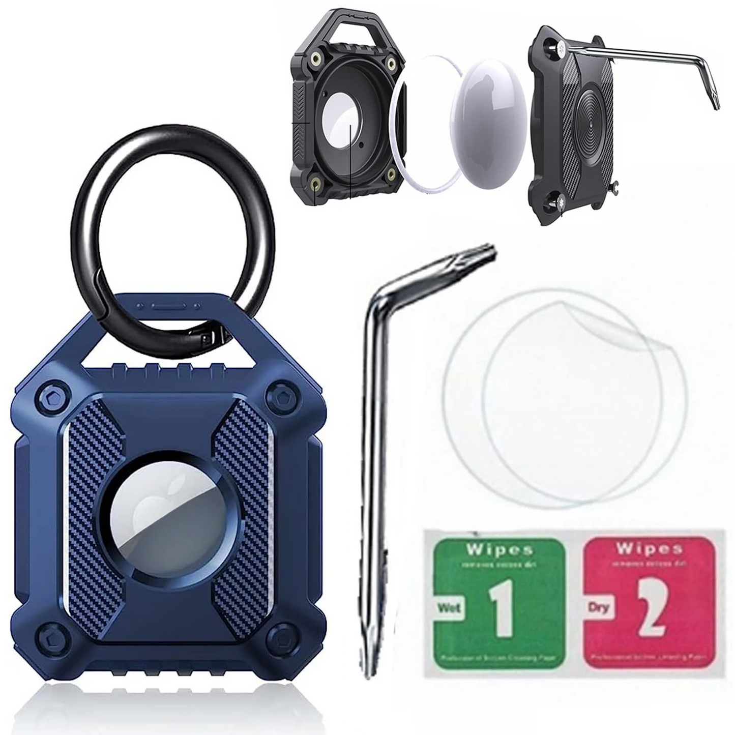 Waterproof AirTag Keychain Holder tag Lock Case Wire Cable,  Anti-Lost Protective Case with Keyring for Luggage, Key, Backpack