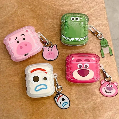 Cartoon Strawberry Bear Case for AirPods 4 Pro2 Pro 3 2 1 Bluetooth Earphone Protective Cover with Keychain