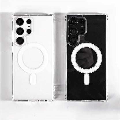 Luxury MagSafe Magnetic Wireless Charge Case For Samsung Galaxy S25 S24 S23 S21 FE S22 Plus Ultra Shockproof Clear Acrylic Cover