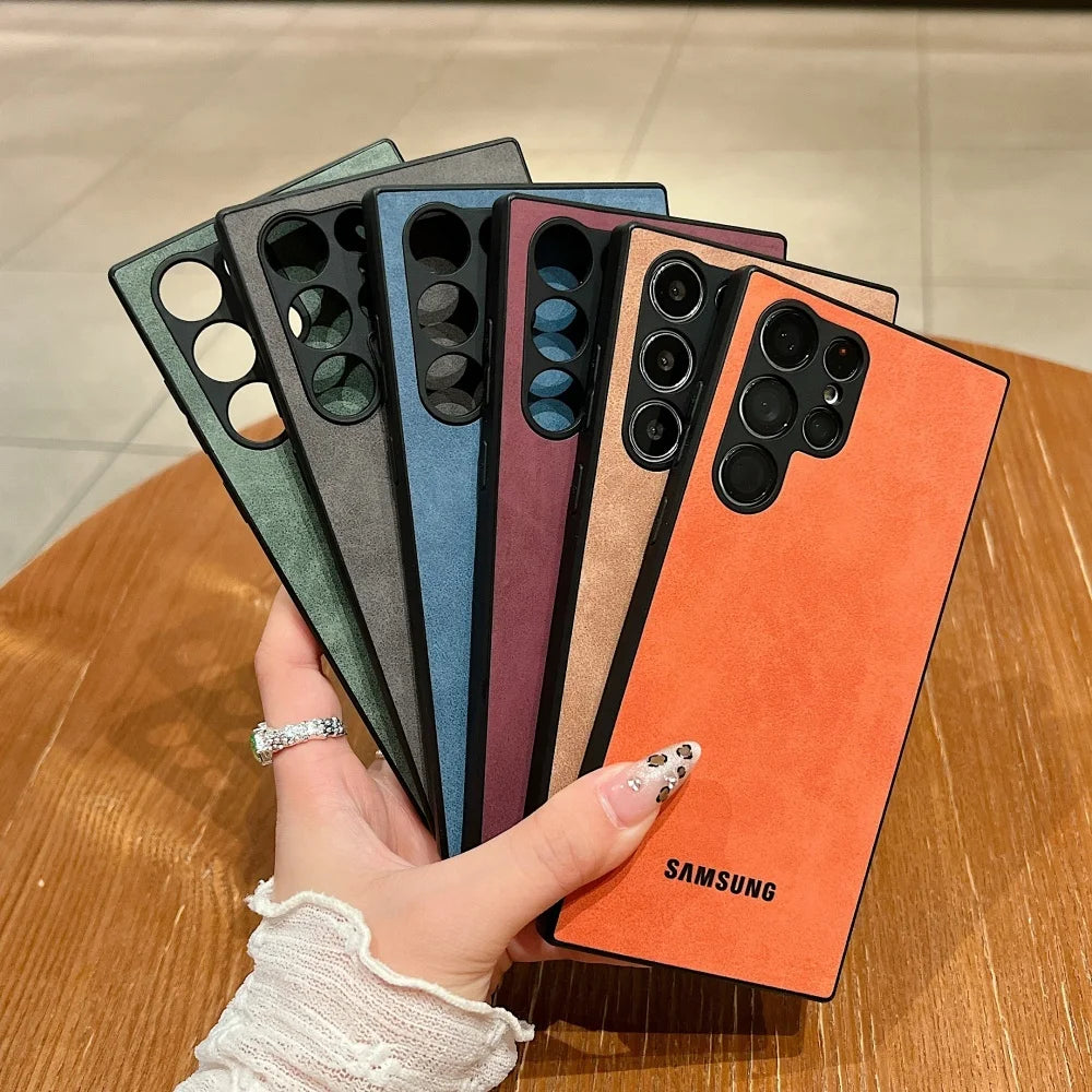 Luxury Sheepskin Leather Phone Case Samsung Galaxy S25Ultra S24 S23 S22 S21Plus Ultra S23FE A55 A35 A25 A15 Lambskin Soft Coque