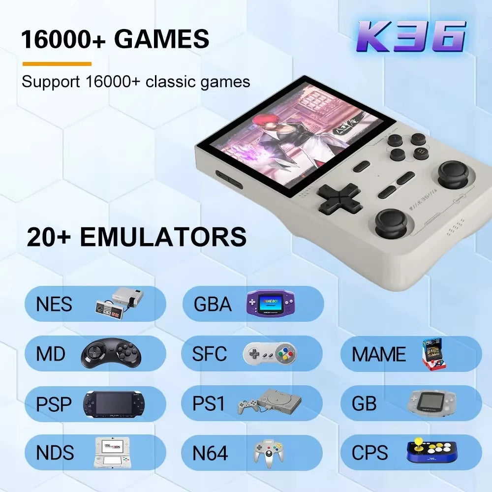 Open Source K36 Retro Handheld portable Video Gameing Console R36S for PS1/PSP/DC/N64/SS  3.5 Inch IPS Screen Preferred Gift