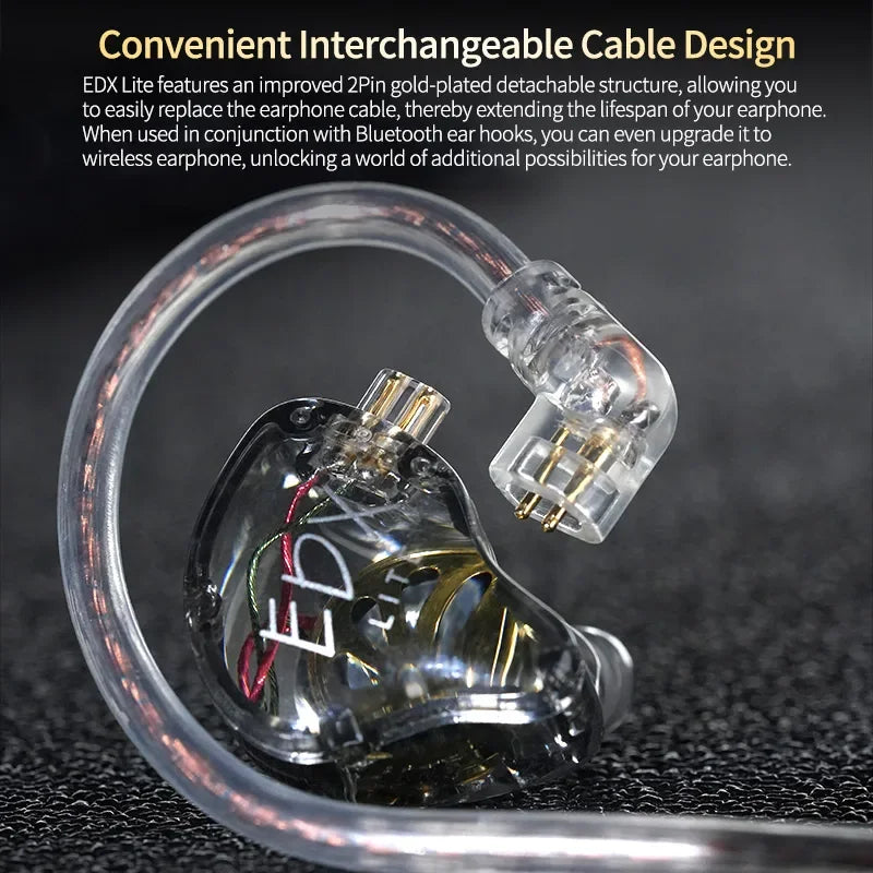 KZ EDX Lite HiFi Monitor Earphones Dynamic Driver In Ear Headphones Noise Cancelling Earbuds Detachable design Wired Headest