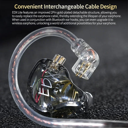 KZ EDX Lite HiFi Monitor Earphones Dynamic Driver In Ear Headphones Noise Cancelling Earbuds Detachable design Wired Headest