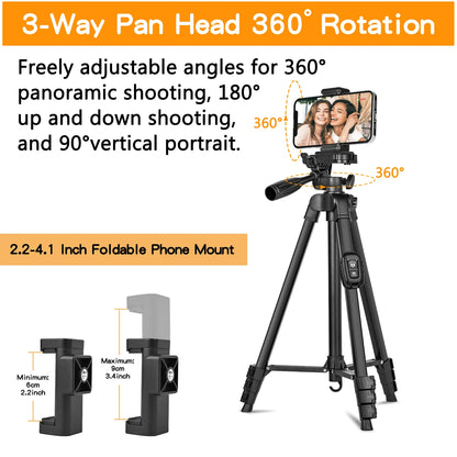 60 Inch/152cm Camera Tripod with Travel Bag, Mobile Phone Tripod with Remote Control, Professional Aluminum Alloy Portable Stand
