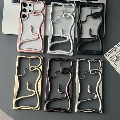Luxury Plating 3D Hollow Out Snake Case for Samsung Galaxy S25 S24 S23FE S22 Ultra A15 A16 A55 A56 A36 A26 Soft Shockproof Cover