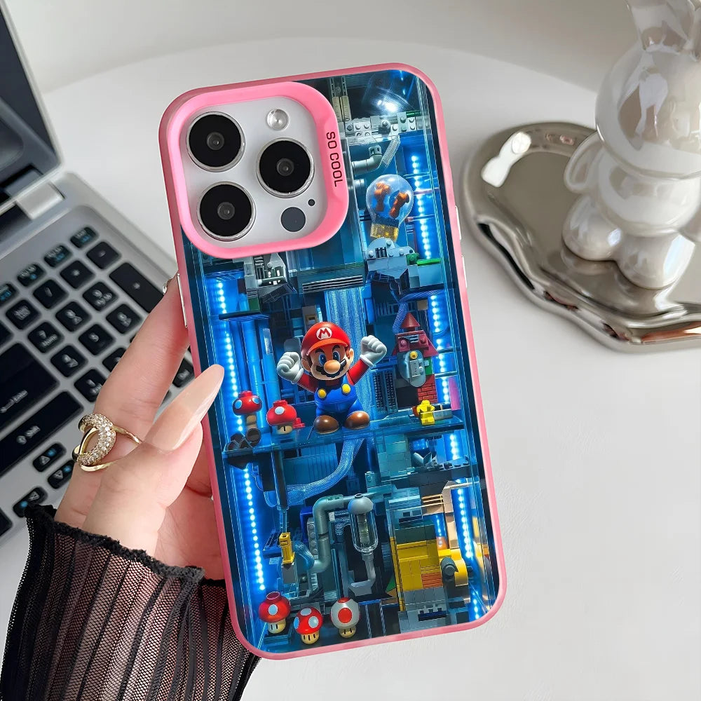 Super M-MarioS Bros Game Phone Case IMD Color Silver Shell For IPhone 16 15 14 13 12 11 Pro Max Plus