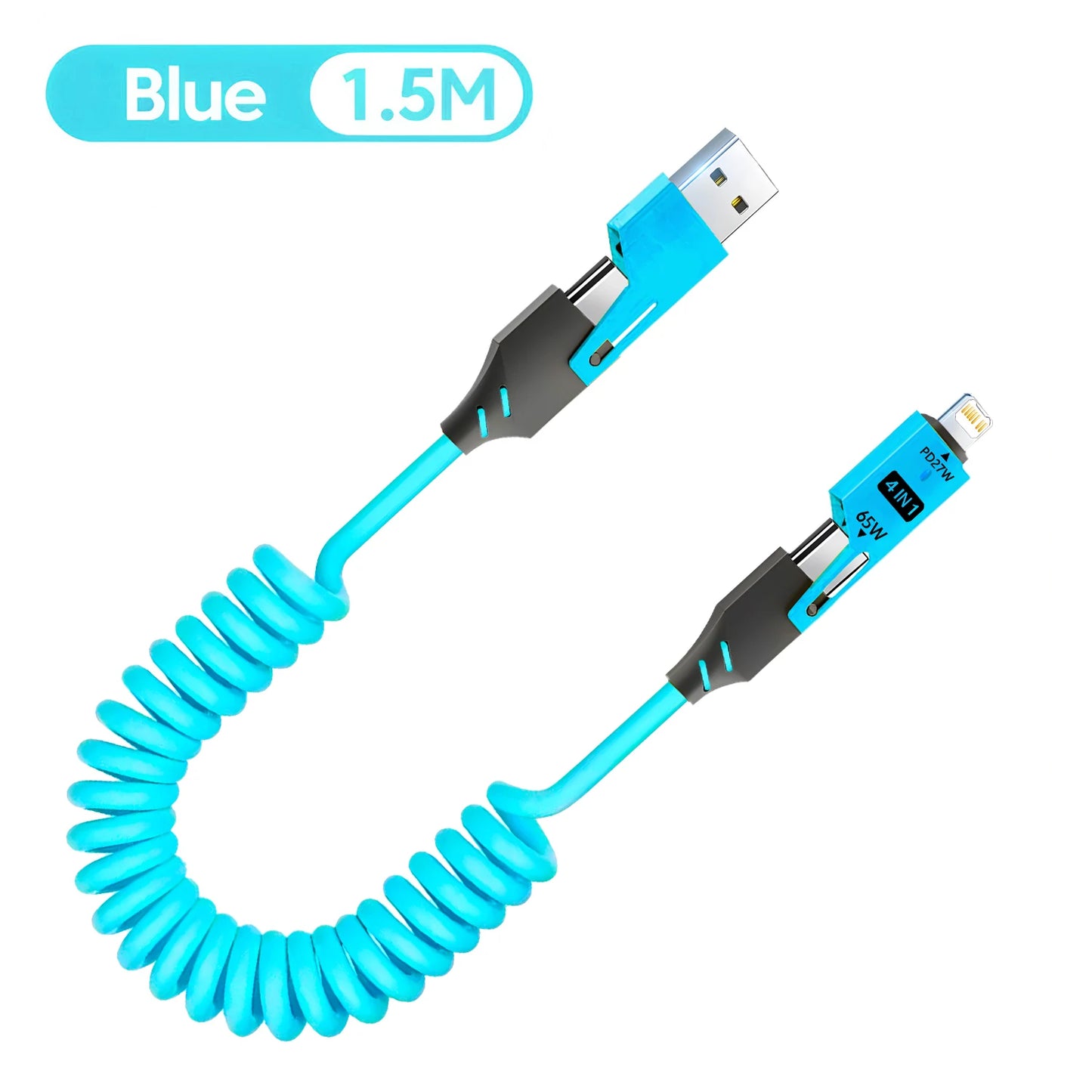 Zinc Alloy USB-C 4IN1 65w Fast Charging Cable for iPhone Usb Type C Cable For iPhone Xiaomi Samsung PD spring data cable USB