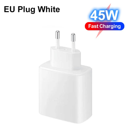 PD Charger 45W for Samsung Galaxy S23 S22 Fast Charging High Speed Type C Mobile Phone Adapter for IPhone Xiaomi
