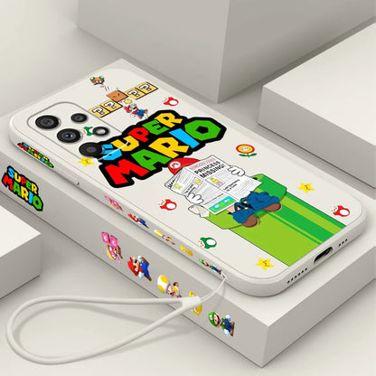 S-Super M-Marios B-Bros Cute Liquid Left Rope For Samsung Note 20 10 A54 A31 A14 A03 A22 A34 A04 A24 A25 Ultra Plus 5G Cover