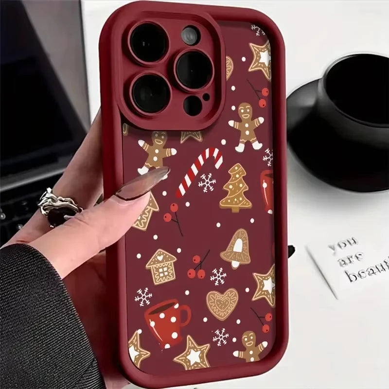 Cute Christmas Theme Pattern Phone Case For Samsung S25 S24 S23 S22 S21 S20 Ultra Plus FE A15 A35 A54 A55 Creative Design Cover