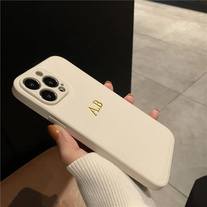 Personalized Phone Case For iPhone 16 15 14 13 12 11 Pro Max Plus Luxury PU Leather Customized Initials Name Gift Cover