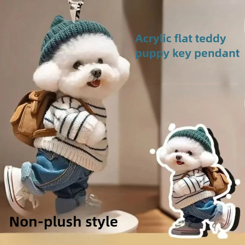 Creative Puppy Man Backpack Rearview Mirrors Pendant Car Hanging Ornaments Car Decoration Accessories Gifts For Women Men