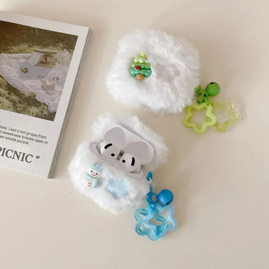 Snowman Christmas Plush Shell For AirPods Pro 3 Case Bluetooth Earphone Shell For AirPods 4 3 1 2 Pro2 Pro Cover With Star Bells