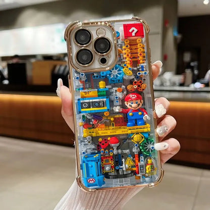 Luxury Plating Building Super Mario Clear Phone Case For Xiaomi Redmi Note 14 13 12 10 11 Pro 10S 9S Redmi 14C 13C 12C 9A 9i 9